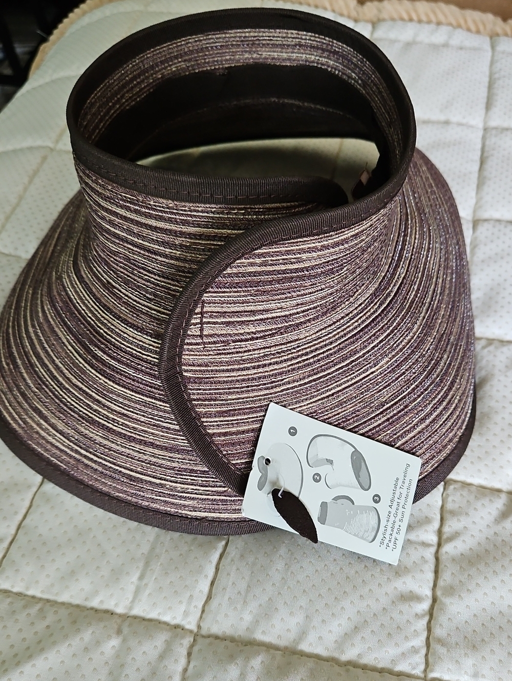 C.C Women's Brown & Cream Striped Open-Top Sun Visor